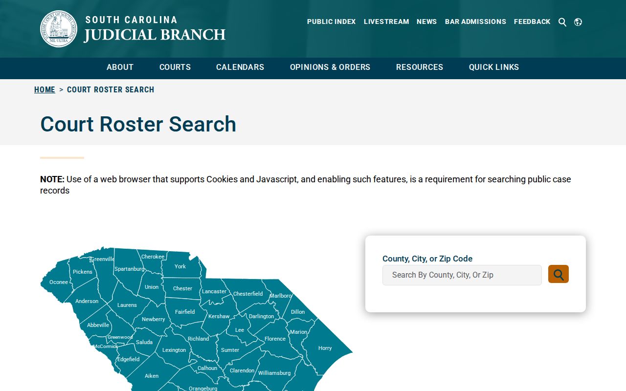 Kershaw County warrant search court roster entry screen
