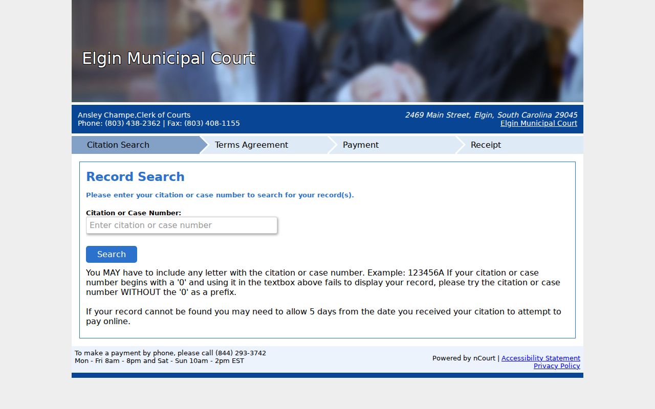 Elgin warrant records and citation-number search field