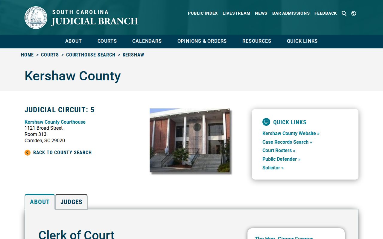 Kershaw County warrant records courthouse directory