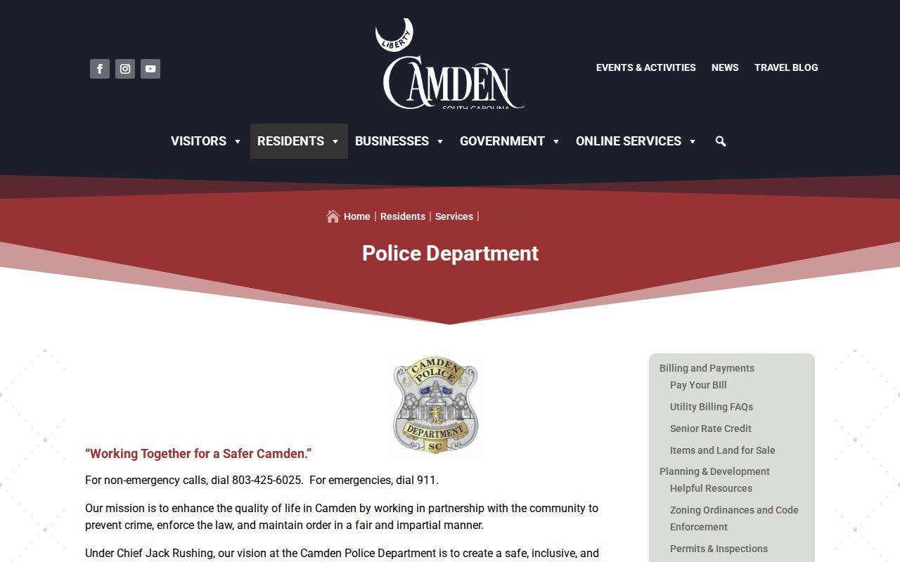 Camden warrant records and Camden Police Department contact page