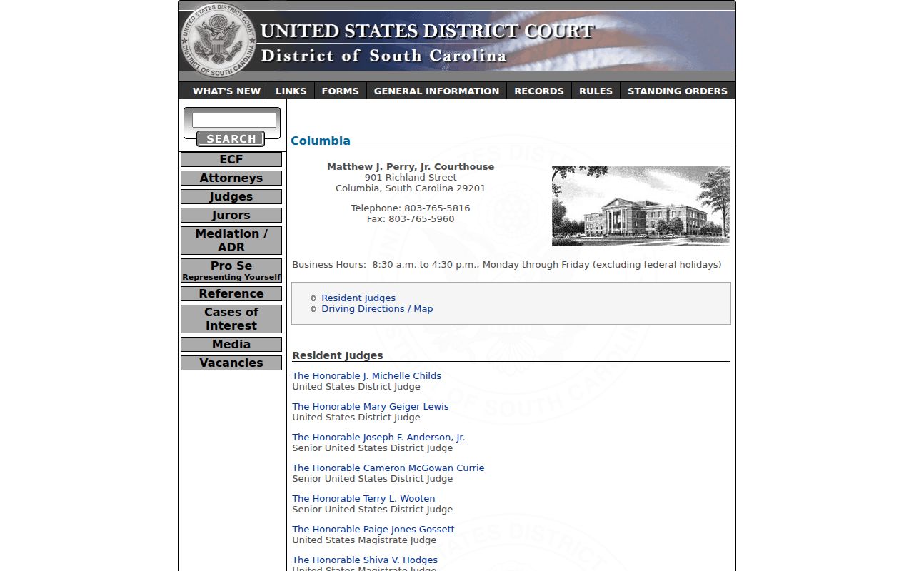 Kershaw County federal warrant records route to Columbia courthouse